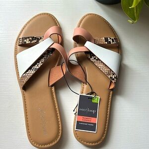 NWT West Loop peach white animal print Vegan leather Women's Slippers size M 7-8